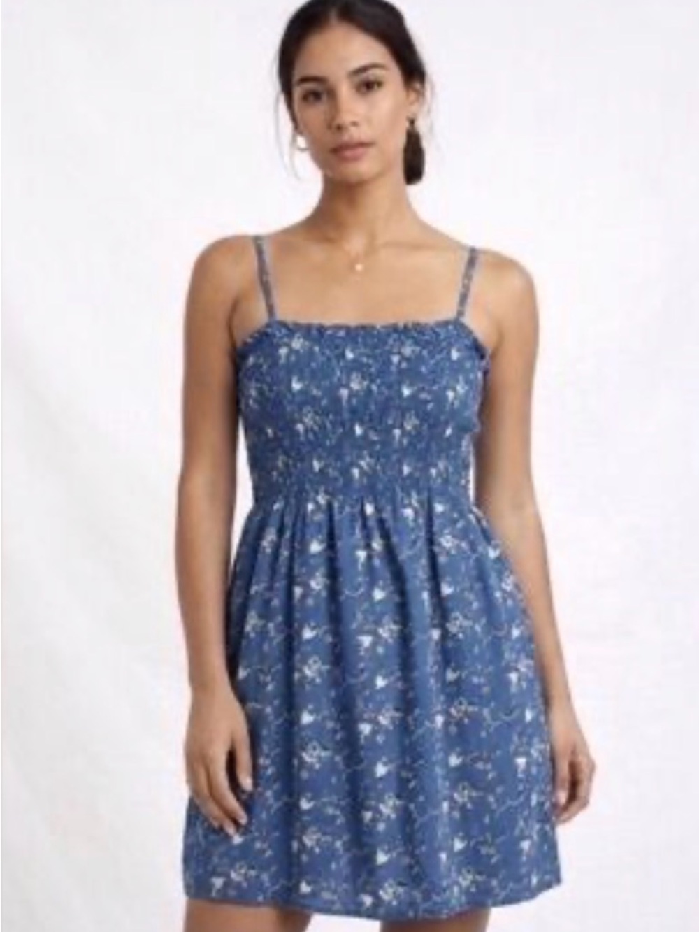 H&M Delicate Feminine Floral/Bird Patterned Cotton Smocked Fit & Flare Dress